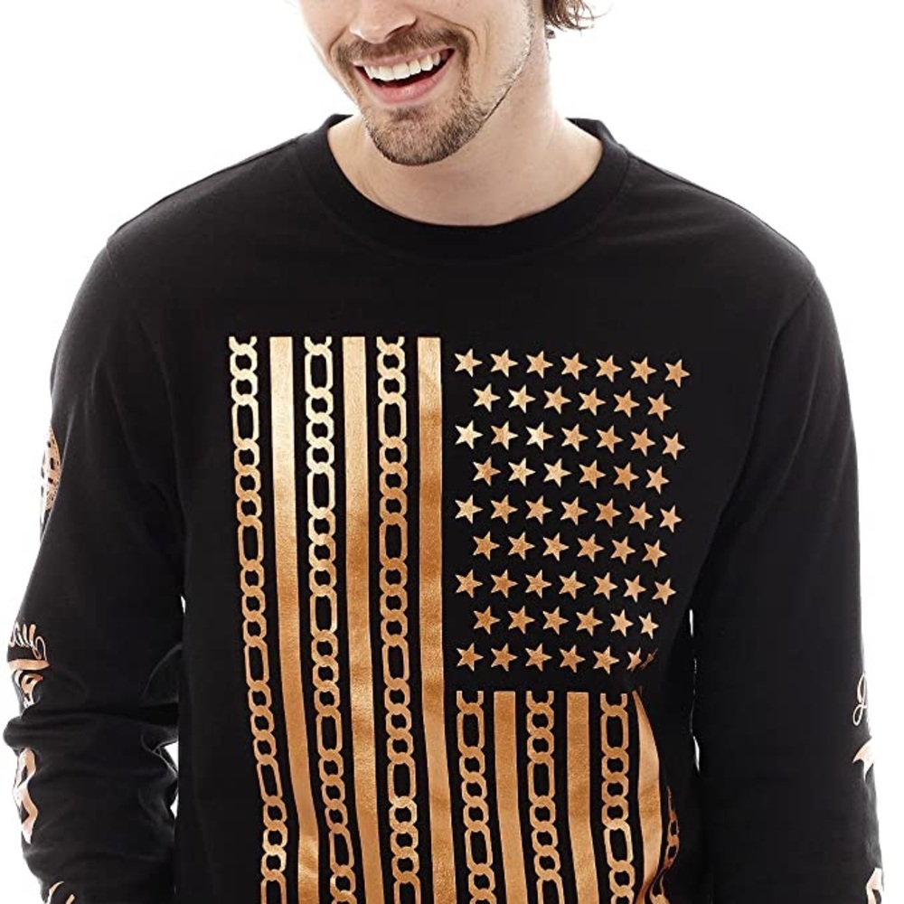 AKADEMIKS Men's Ridge Copper Foil Flag T-Shirt